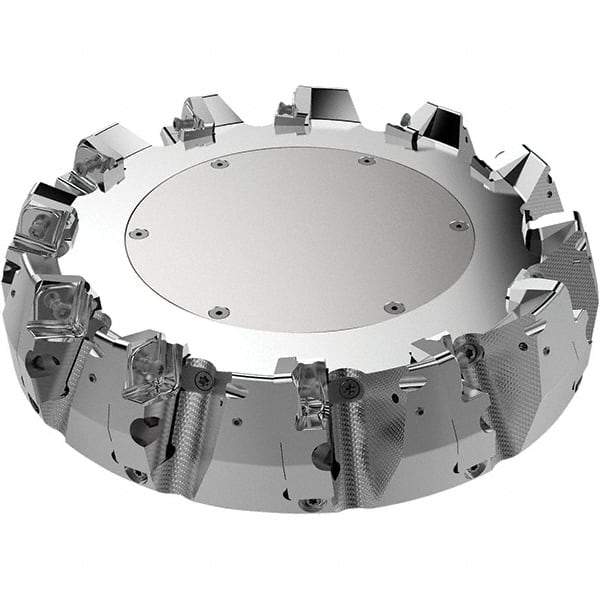 Seco - 9.84" Cut Diam, 2.36" Arbor Hole, 11mm Max Depth of Cut, 71° Indexable Chamfer & Angle Face Mill - 11 Inserts, Right Hand Cut, 11 Flutes, Through Coolant, Series R220.56 - Benchmark Tooling