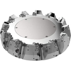 Seco - 9.84" Cut Diam, 2.36" Arbor Hole, 11mm Max Depth of Cut, 71° Indexable Chamfer & Angle Face Mill - 11 Inserts, Right Hand Cut, 11 Flutes, Through Coolant, Series R220.56 - Benchmark Tooling