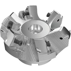 Seco - 3.15" Cut Diam, 1" Arbor Hole, 9mm Max Depth of Cut, 48° Indexable Chamfer & Angle Face Mill - 6 Inserts, Right Hand Cut, 6 Flutes, Through Coolant, Series R220.54 - Benchmark Tooling