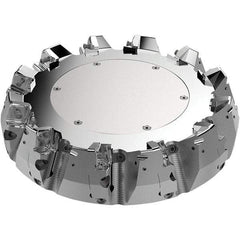 Seco - 250mm Cut Diam, 60mm Arbor Hole, 11mm Max Depth of Cut, 71° Indexable Chamfer & Angle Face Mill - 11 Inserts, 80 Insert, Right Hand Cut, 11 Flutes, Through Coolant, Series R220.56 - Benchmark Tooling