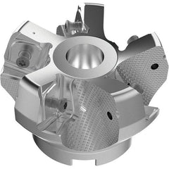 Seco - 80mm Cut Diam, 27mm Arbor Hole, 11mm Max Depth of Cut, 71° Indexable Chamfer & Angle Face Mill - 5 Inserts, 63 Insert, Right Hand Cut, 5 Flutes, Through Coolant, Series R220.56 - Benchmark Tooling