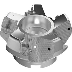 Seco - 125mm Cut Diam, 40mm Arbor Hole, 11mm Max Depth of Cut, 71° Indexable Chamfer & Angle Face Mill - 6 Inserts, 63 Insert, Right Hand Cut, 6 Flutes, Through Coolant, Series R220.56 - Benchmark Tooling