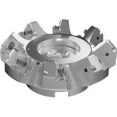 Seco - 125mm Cut Diam, 40mm Arbor Hole, 9mm Max Depth of Cut, 48° Indexable Chamfer & Angle Face Mill - 8 Inserts, 63 Insert, Right Hand Cut, 8 Flutes, Through Coolant, Series R220.54 - Benchmark Tooling
