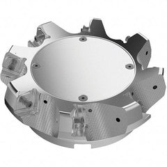 Seco - 160mm Cut Diam, 40mm Arbor Hole, 11mm Max Depth of Cut, 71° Indexable Chamfer & Angle Face Mill - 8 Inserts, 63 Insert, Right Hand Cut, 8 Flutes, Through Coolant, Series R220.56 - Benchmark Tooling