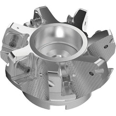 Seco - 100mm Cut Diam, 32mm Arbor Hole, 11mm Max Depth of Cut, 71° Indexable Chamfer & Angle Face Mill - 7 Inserts, 63 Insert, Right Hand Cut, 7 Flutes, Through Coolant, Series R220.56 - Benchmark Tooling