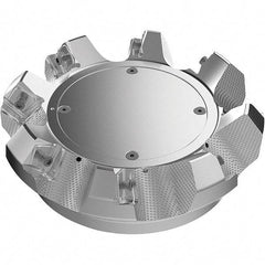 Seco - 6.3" Cut Diam, 2" Arbor Hole, 9mm Max Depth of Cut, 48° Indexable Chamfer & Angle Face Mill - 8 Inserts, Right Hand Cut, 8 Flutes, Through Coolant, Series R220.54 - Benchmark Tooling