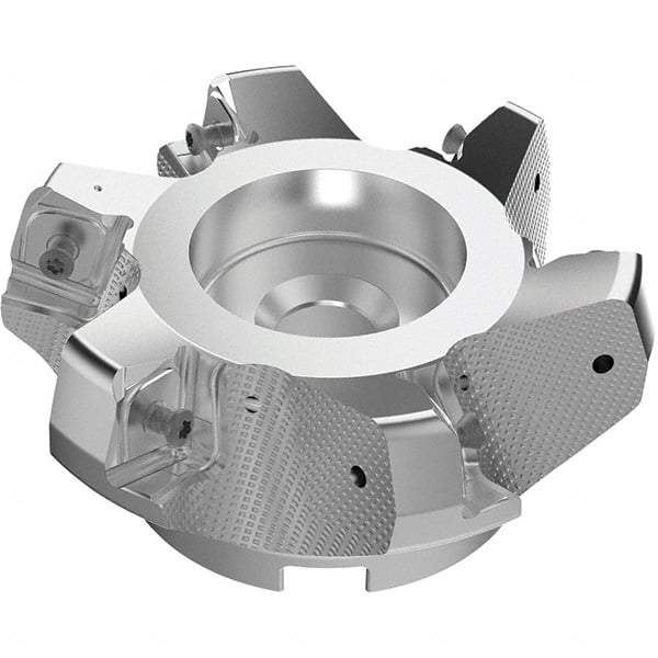 Seco - 100mm Cut Diam, 32mm Arbor Hole, 11mm Max Depth of Cut, 71° Indexable Chamfer & Angle Face Mill - 5 Inserts, 63 Insert, Right Hand Cut, 5 Flutes, Through Coolant, Series R220.56 - Benchmark Tooling