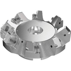 Seco - 6.3" Cut Diam, 2" Arbor Hole, 9mm Max Depth of Cut, 48° Indexable Chamfer & Angle Face Mill - 11 Inserts, Right Hand Cut, 11 Flutes, Through Coolant, Series R220.54 - Benchmark Tooling