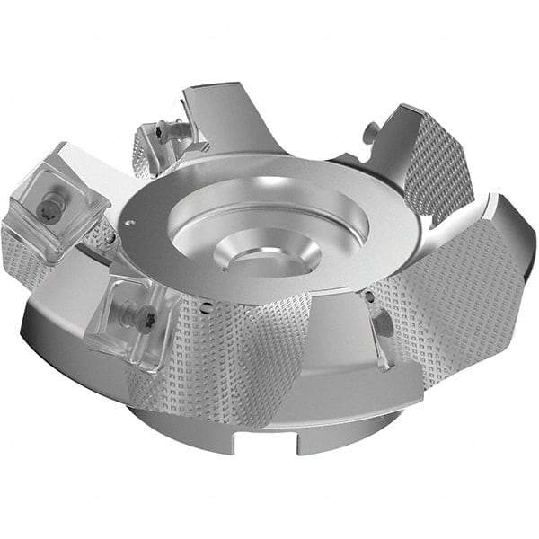 Seco - 125mm Cut Diam, 40mm Arbor Hole, 9mm Max Depth of Cut, 48° Indexable Chamfer & Angle Face Mill - 6 Inserts, 63 Insert, Right Hand Cut, 6 Flutes, Through Coolant, Series R220.54 - Benchmark Tooling