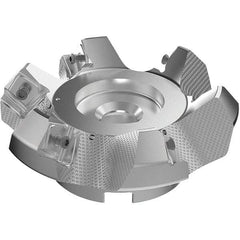 Seco - 125mm Cut Diam, 40mm Arbor Hole, 9mm Max Depth of Cut, 48° Indexable Chamfer & Angle Face Mill - 6 Inserts, 63 Insert, Right Hand Cut, 6 Flutes, Through Coolant, Series R220.54 - Benchmark Tooling