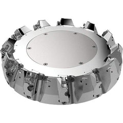 Seco - 9.84" Cut Diam, 2.36" Arbor Hole, 9mm Max Depth of Cut, 48° Indexable Chamfer & Angle Face Mill - 11 Inserts, Right Hand Cut, 11 Flutes, Through Coolant, Series R220.54 - Benchmark Tooling