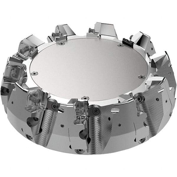 Seco - 7.87" Cut Diam, 2.36" Arbor Hole, 11mm Max Depth of Cut, 71° Indexable Chamfer & Angle Face Mill - 9 Inserts, Right Hand Cut, 9 Flutes, Through Coolant, Series R220.56 - Benchmark Tooling