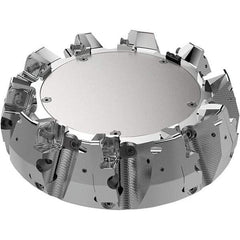 Seco - 7.87" Cut Diam, 2.36" Arbor Hole, 11mm Max Depth of Cut, 71° Indexable Chamfer & Angle Face Mill - 9 Inserts, Right Hand Cut, 9 Flutes, Through Coolant, Series R220.56 - Benchmark Tooling