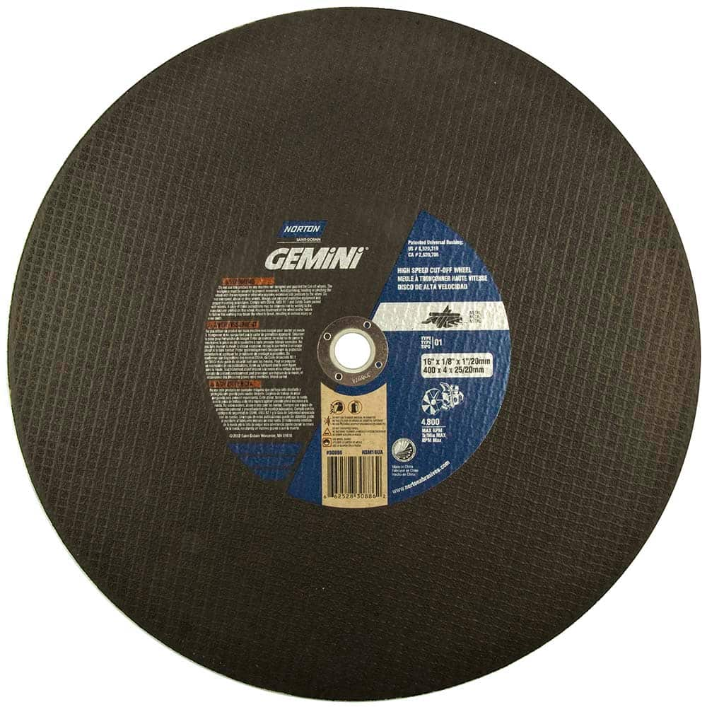 Norton - 16 x 1/8, 1" Hole 24 Grit Aluminum Oxide Cutoff Wheel - Benchmark Tooling