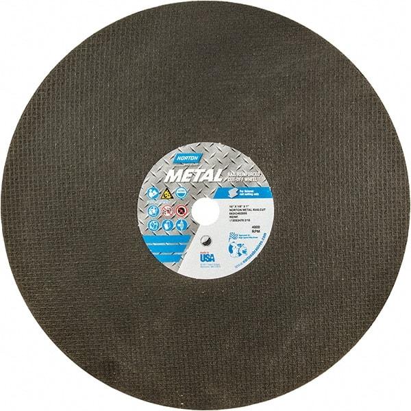 Norton - 16" 24 Grit Aluminum Oxide Cutoff Wheel - 1/8" Thick, 1" Arbor, 4,800 Max RPM, Use with Gas Powered Saws - Benchmark Tooling