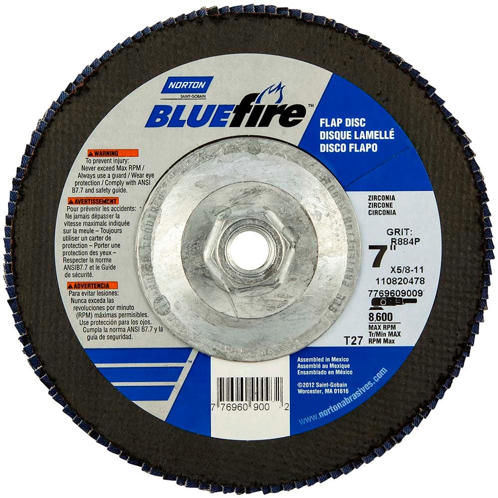 Norton - 7" 80 Grit 5/8-11 Center Hole Type 27 Zirconia Alumina Flap Disc - Benchmark Tooling