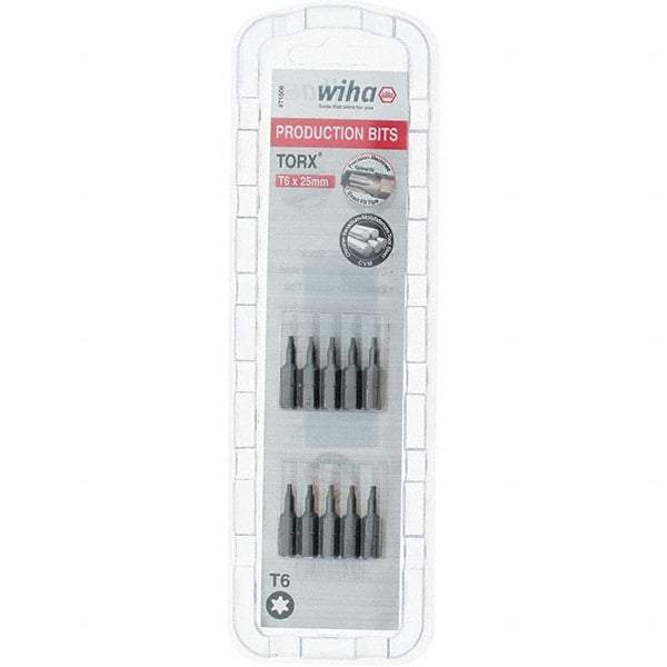 Wiha - 1/4" Drive T6 Torx Screwdriver Bit - 1" OAL, Insert Bit - Benchmark Tooling