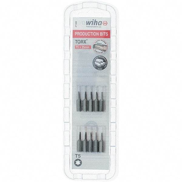 Wiha - 1/4" Drive T5 Torx Screwdriver Bit - 1" OAL, Insert Bit - Benchmark Tooling