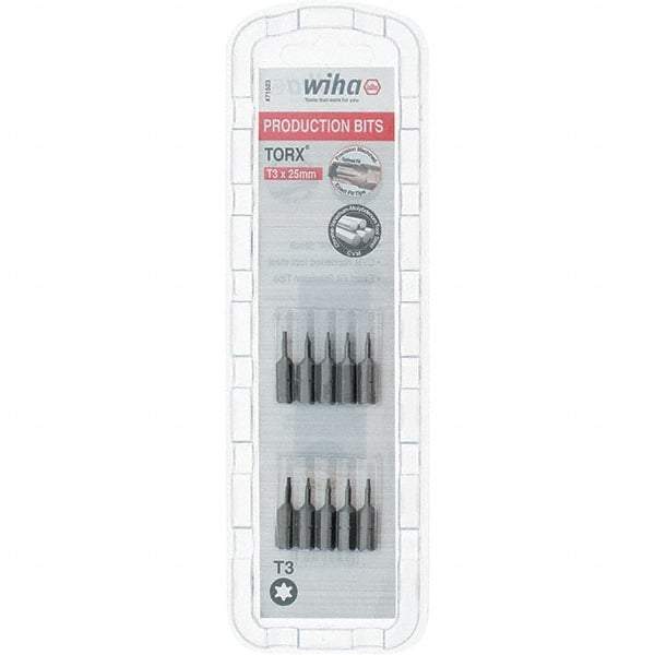 Wiha - 1/4" Drive T3 Torx Screwdriver Bit - 1" OAL, Insert Bit - Benchmark Tooling