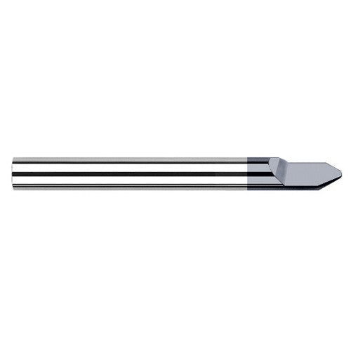 Engraving Cutters - 0.1250″ (1/8″) Shank Diameter × 0.0100″ Radius × 15° included Carbide Radius Engraver, 1 Flute, AlTiN Coated - Exact Industrial Supply
