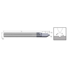 Engraving Cutters - 0.1250″ (1/8″) Shank Diameter × 0.0100″ Radius × 30° included Carbide Radius Engraver, 1 Flute, Amorphous Diamond Coated