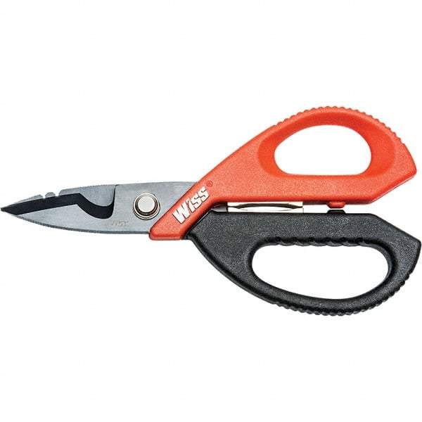 Wiss - 3" LOC, 9-1/2" OAL Titanium-Coated Stainless Steel Ergonomic Shears - Ambidextrous, Serrated, Plastic Straight Handle, For Electrical Use - Benchmark Tooling