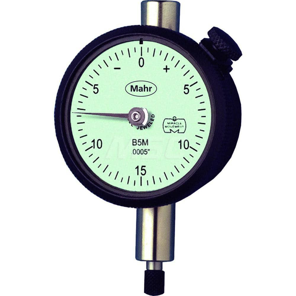 Mahr - Dial Drop Indicators; Maximum Measurement (Inch): 0.05 ; Maximum Measurement (mm): 1.27 ; Dial Graduation (mm): 0.0064 ; Dial Graduation (Decimal Inch): 0.000250 ; Dial Reading: 0-10-0 ; Dial Diameter (mm): 43.81 - Exact Industrial Supply