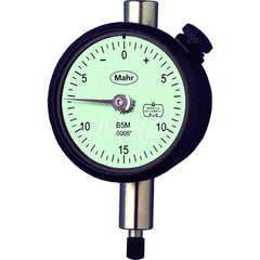 Mahr - Dial Drop Indicators; Maximum Measurement (Inch): 0.025 ; Maximum Measurement (mm): 0.60 ; Dial Graduation (mm): 0.0006 ; Dial Graduation (Decimal Inch): 0.000250 ; Dial Reading: 0-10 ; Dial Diameter (mm): 43.81 - Exact Industrial Supply