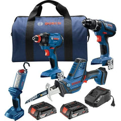 Bosch - 13 Piece 18 Volt Cordless Tool Combination Kit - Includes 1/2" Compact Drill/Driver, Impact Driver, Compact Reciprocating Saw & Work Light, Lithium-Ion Battery Included - Benchmark Tooling