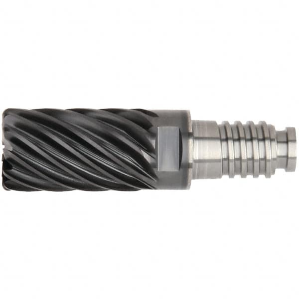 Kennametal - 25" Diam, 37.5mm LOC, 19 Flute 5mm Corner Radius End Mill Head - Solid Carbide, AlTiN Finish, Duo-Lock 25 Connection, Spiral Flute, 36° Helix - Benchmark Tooling