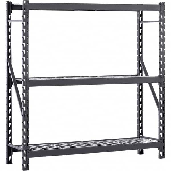 Edsal - 3 Shelf Starter Unit Wire Deck Open Steel Shelving - 4,500 Lb Capacity, 77" Wide x 72" High x 24" Deep, Black - Benchmark Tooling