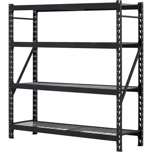 Edsal - 4 Shelf Starter Unit Wire Deck Open Steel Shelving - 6,000 Lb Capacity, 77" Wide x 78" High x 24" Deep, Black - Benchmark Tooling