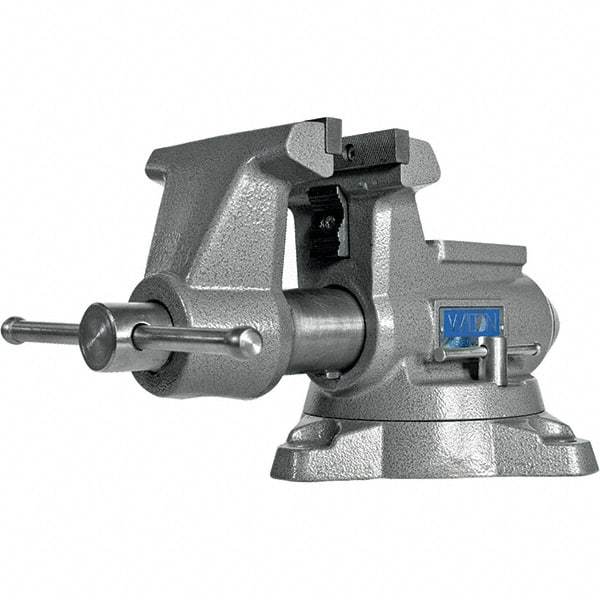 Wilton - 5-1/2" Jaw Width, 5" Opening Capacity, 3-5/8" Throat Depth, Iron Swivel Bench Vise - Double Lockdown Base Attachment, Anvil, 17-45/64" Long x 10-39/64" Wide x 8-13/32" High - Benchmark Tooling