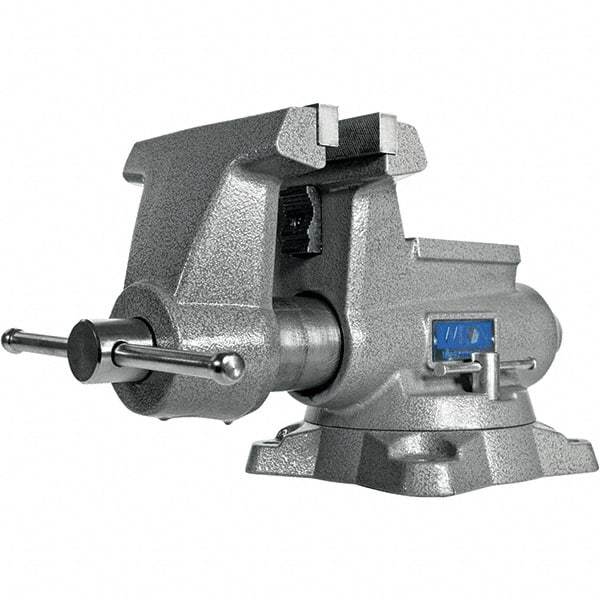 Wilton - 6-1/2" Jaw Width, 6-1/2" Opening Capacity, 4-3/8" Throat Depth, Iron Swivel Bench Vise - Double Lockdown Base Attachment, Anvil, 19-19/64" Long x 11" Wide x 9-13/32" High - Benchmark Tooling