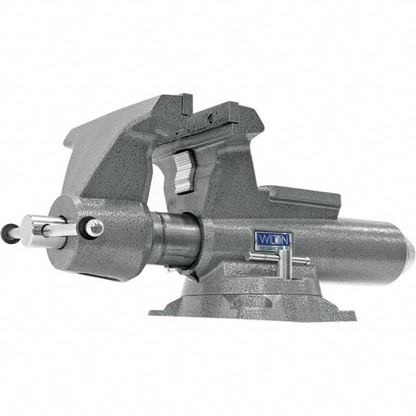 Wilton - 10" Jaw Width, 12" Opening Capacity, 5-1/4" Throat Depth, Iron Swivel Bench Vise - Double Lockdown Base Attachment, Anvil, 28-45/64" Long x 12-39/64" Wide x 11-51/64" High - Benchmark Tooling