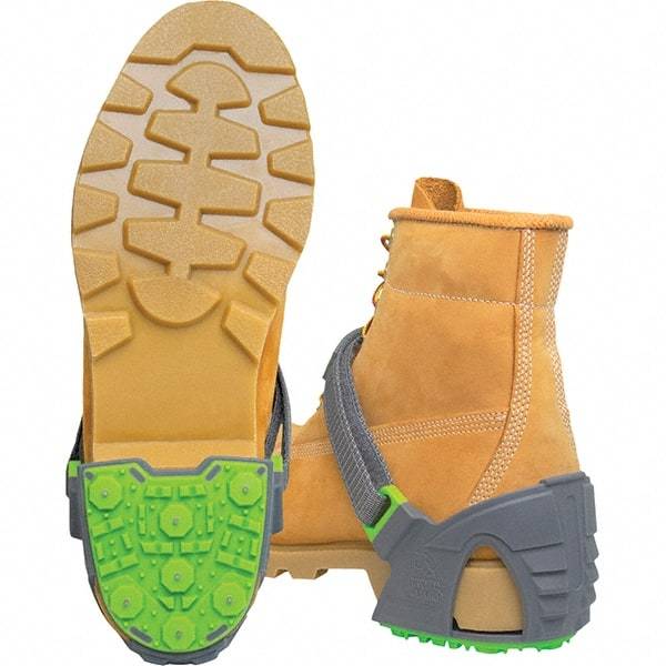 Winter Walking - Size 6.5-9, (Women's Size 8.5-11) Strap-On Cleat - Tungsten Carbide Stud Traction, Green & Gray - Benchmark Tooling