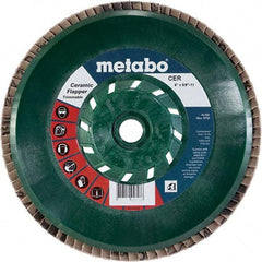 Metabo - 80 Grit, 6" Disc Diam, 5/8-11 Center Hole, Type 29 Ceramic Flap Disc - 10,200 Max RPM, Plastic Backing, Arbor Attaching System, Coated - Benchmark Tooling