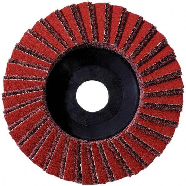 Metabo - 60 Grit, 5" Disc Diam, 7/8" Center Hole, Type 29 Aluminum Oxide Flap Disc - 12,225 Max RPM, Fiberglass Backing, Arbor Attaching System, Coated & Non-Woven Combo - Benchmark Tooling