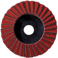 Metabo - 40 Grit, 5" Disc Diam, 7/8" Center Hole, Type 29 Aluminum Oxide Flap Disc - 12,225 Max RPM, Fiberglass Backing, Arbor Attaching System, Coated & Non-Woven Combo - Benchmark Tooling