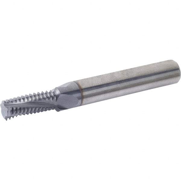 Vargus - 1/8-27 NPT, 7.5mm Cutting Diam, 4 Flute, Solid Carbide Helical Flute Thread Mill - Internal/External Thread, 9.4mm LOC, 63mm OAL, 8mm Shank Diam - Benchmark Tooling