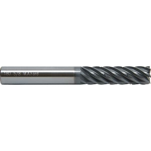 M.A. Ford - 5/8", 7 Flute, Single End, Solid Carbide, 0.03" Corner Radius End Mill - 6" OAL, 38° Helix, Right Hand Flute, 3" LOC, Right Hand Cut - Benchmark Tooling