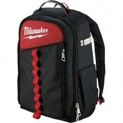 Milwaukee Tool - 22 Pocket Black & Red Ballistic Nylon Backpack Tool Bag - 11" Wide x 7-7/8" Deep x 19-5/8" High - Benchmark Tooling