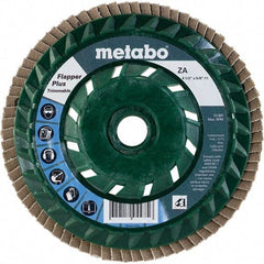 Metabo - 40 Grit, 4-1/2" Disc Diam, 5/8-11 Center Hole, Type 29 Zirconia Alumina Flap Disc - 13,300 Max RPM, Plastic Backing, Arbor Attaching System, Coated - Benchmark Tooling