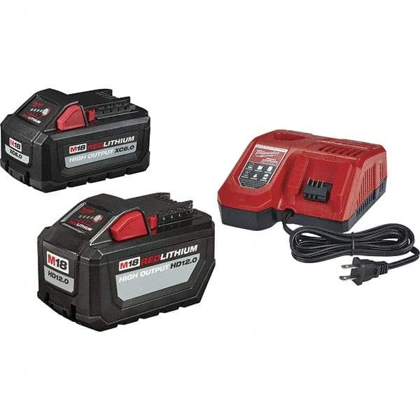 Milwaukee Tool - 18 Volt, 2 Battery Lithium-Ion Power Tool Charger - AC Wall Outlet Power Source, Batteries Included - Benchmark Tooling