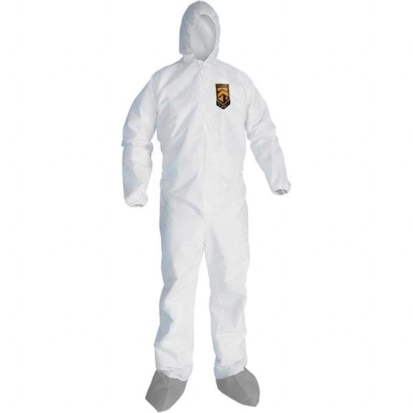 KleenGuard - Size XL Microporous Film Laminate General Purpose Coveralls - White, Zipper Closure, Elastic Cuffs, with Boots, Serged Seams - Benchmark Tooling