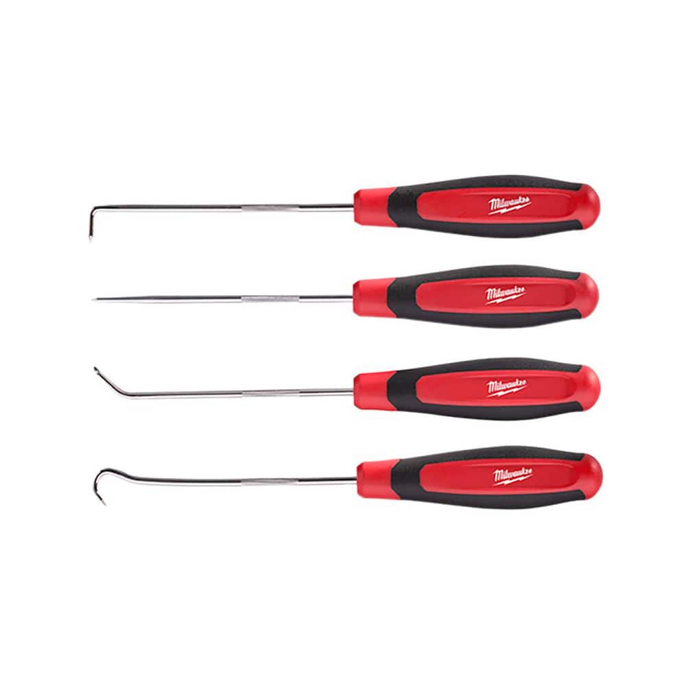 Scribe & Probe Sets; Type: Hook & Pick Scriber Set; Number of Pieces: 4.000; Overall Length: 8.3 in; Includes: Hook; 90 ™ Hook; Straight Pick; Storage Tray; Offset Hook; Number Of Pieces: 4; Contents: Straight Pick, Offset Hook, Hook, 90 Degree Hook; Over