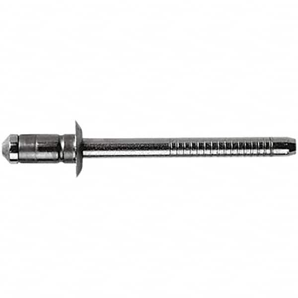 STANLEY Engineered Fastening - Size 6 Dome Head Stainless Steel Open End Blind Rivet - Steel Mandrel, 0.0591" to 0.1378" Grip, 3/16" Head Diam, 0.1929" to 0.2008" Hole Diam, 3.2" Body Diam - Benchmark Tooling