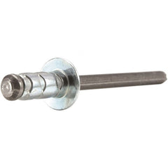 STANLEY Engineered Fastening - Size 4 Large Flange Head Aluminum Open End Blind Rivet - Steel Mandrel, 0.157" to 0.312" Grip, 1/8" Head Diam, 0.129" to 0.142" Hole Diam, 0.078" Body Diam - Benchmark Tooling