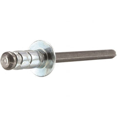 STANLEY Engineered Fastening - Size 6 Large Flange Head Aluminum Multi Grip Blind Rivet - Steel Mandrel, 0.437" to 3/4" Grip, 3/16" Head Diam, 0.192" to 0.205" Hole Diam, 0.116" Body Diam - Benchmark Tooling