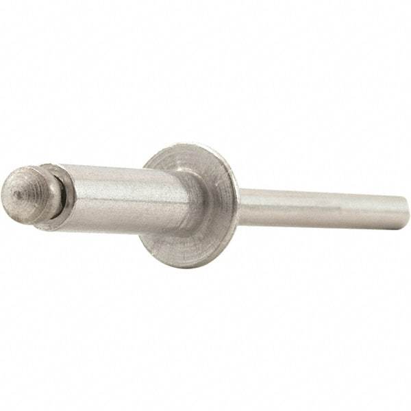 STANLEY Engineered Fastening - Size 6 Dome Head Aluminum Open End Blind Rivet - Steel Mandrel, 0.126" to 1/4" Grip, 3/16" Head Diam, 0.192" to 0.196" Hole Diam, 0.116" Body Diam - Benchmark Tooling